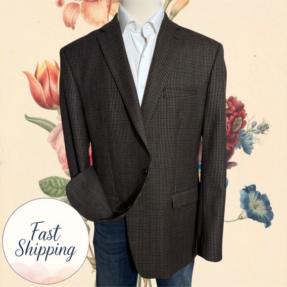 $398 RALPH LAUREN Mens Blazer Sport Coat Two Button Jacket 46L WOOL Brown Suits - Picture 1 of 14